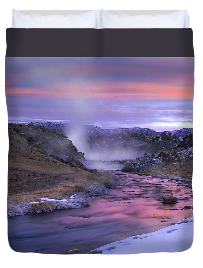 00175514 Duvet Cover featuring the photograph Hot Creek At Sunset Sierra Nevada by Tim Fitzharris