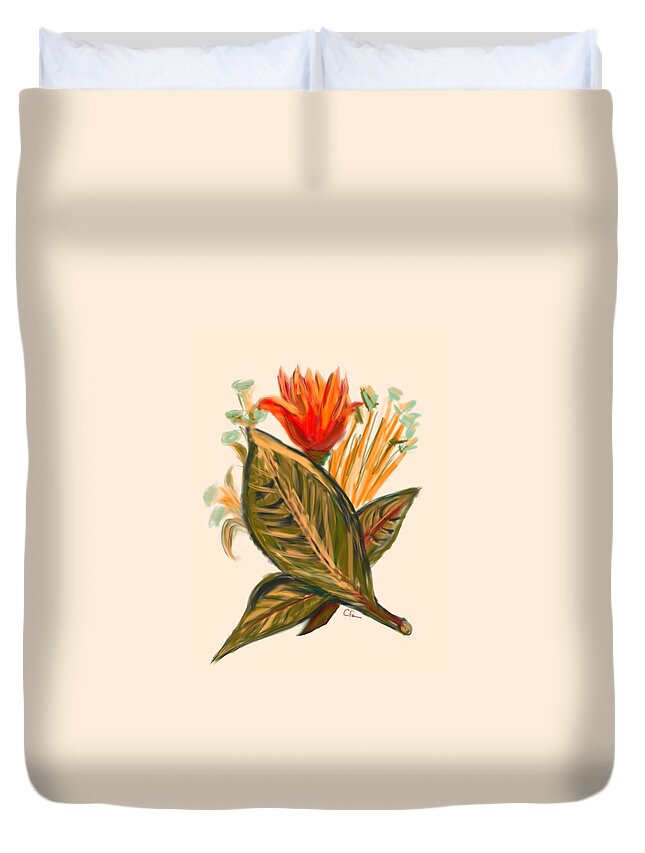 Floral Duvet Cover featuring the digital art Hot Tulip Spring by Christine Fournier