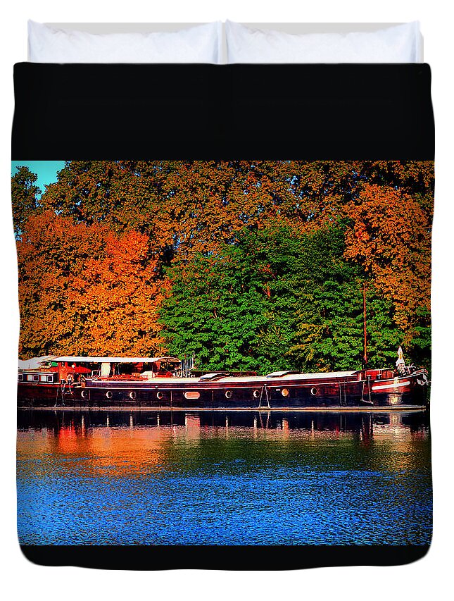 Europe Duvet Cover featuring the photograph House Boat river barge in France by Tom Prendergast