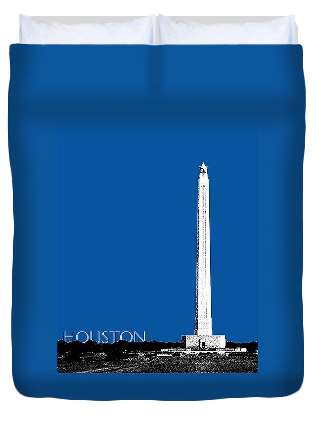 Architecture Duvet Cover featuring the digital art Houston San Jacinto Monument - Royal Blue by DB Artist