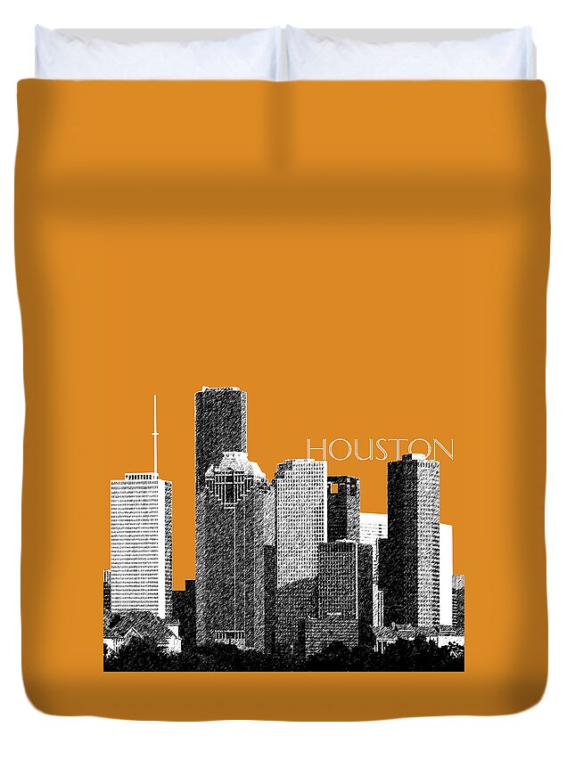Architecture Duvet Cover featuring the digital art Houston Skyline - Dark Orange by DB Artist