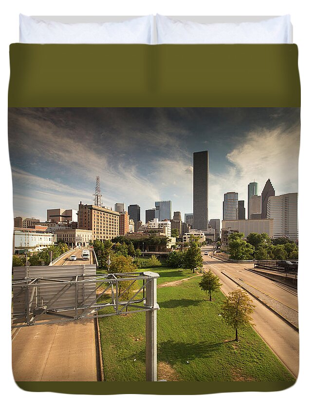Pole Duvet Cover featuring the photograph Houston Skyline by Hal Bergman