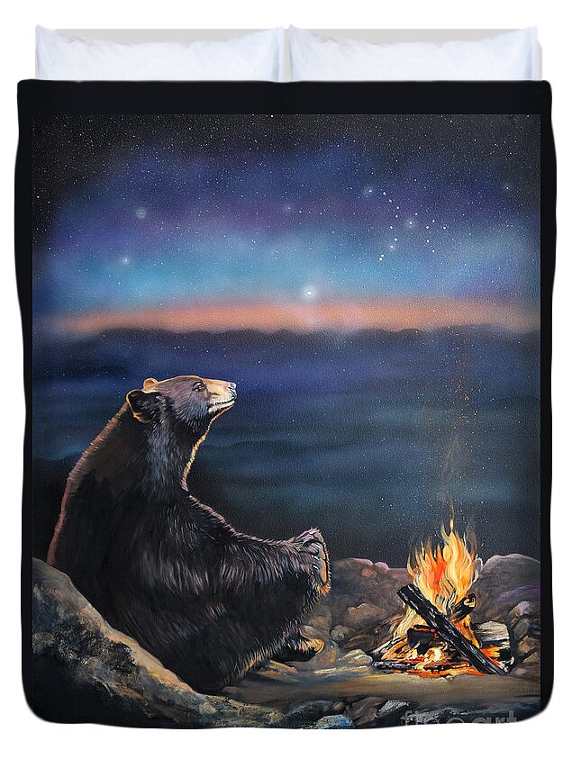 Spiritual Duvet Cover featuring the painting How Grandfather Bear created the Stars by J W Baker