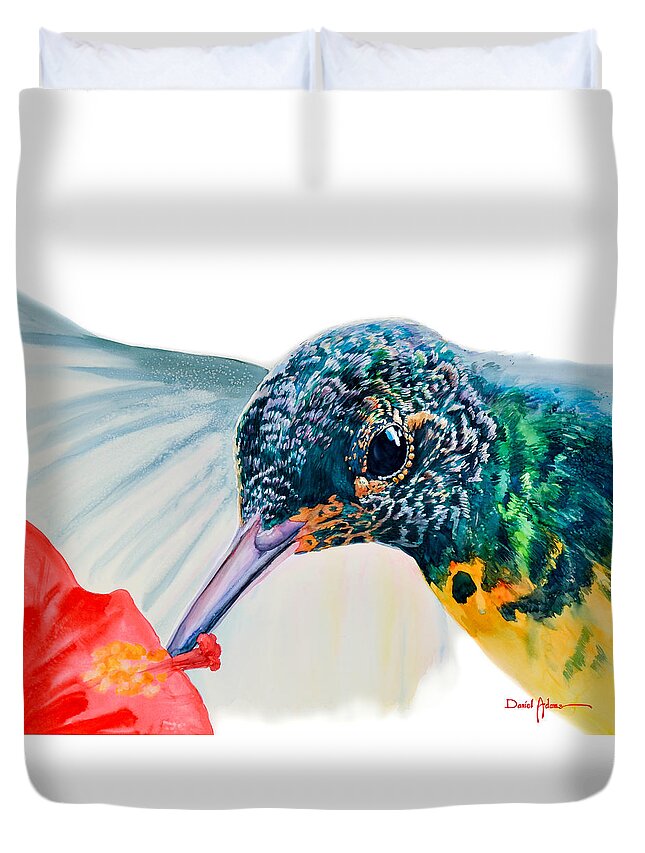 Humming Bird Duvet Cover featuring the painting Hummer Face Daniel Adams by Daniel Adams