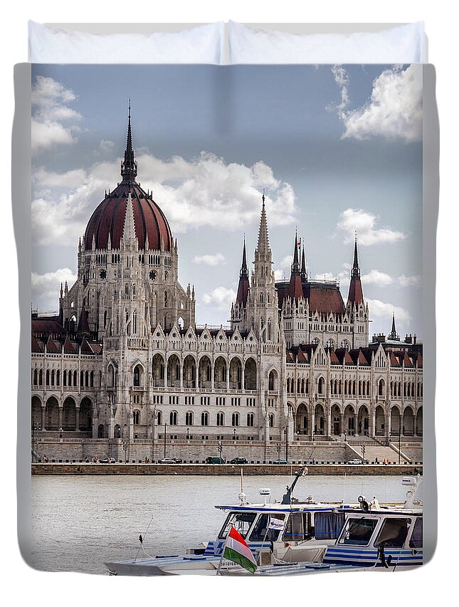 Country Duvet Cover featuring the photograph Hungarian Parliament across the Danube by Pablo Lopez