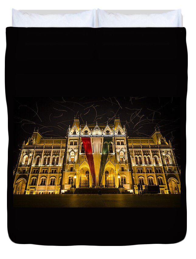 Country Duvet Cover featuring the photograph Hungarian Parliament at Night by Pablo Lopez
