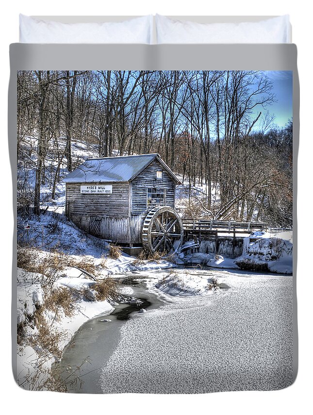 Hyde Duvet Cover featuring the photograph Hyde's Mill In The Winter by Janice Adomeit