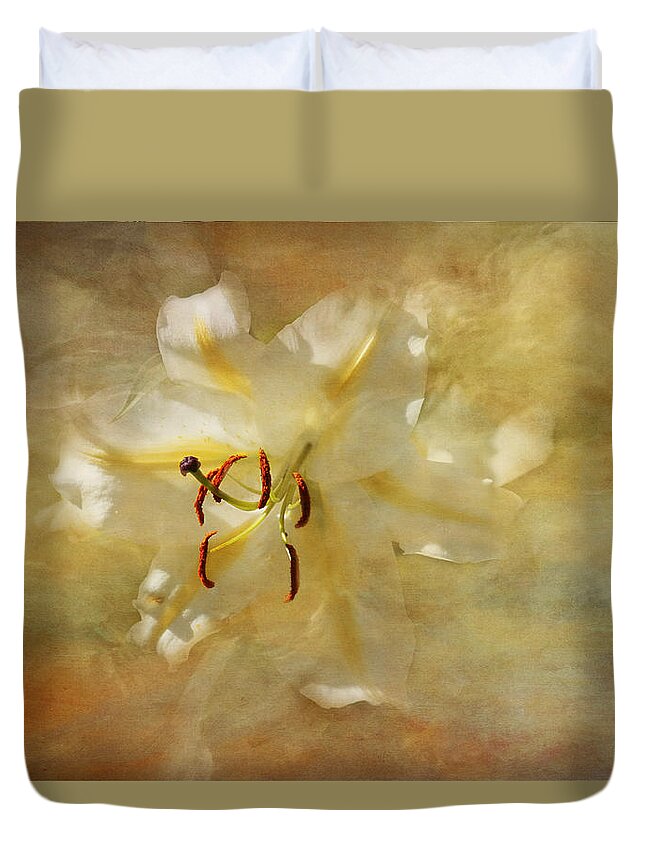 White Lily Duvet Cover featuring the photograph I am so Happy for You by Marina Kojukhova