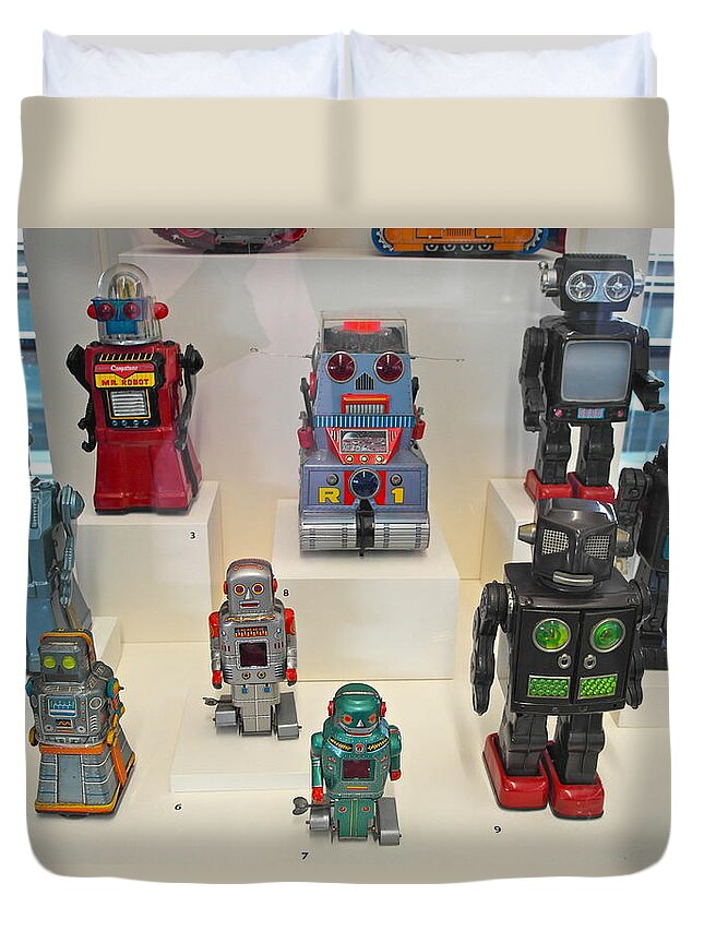 Robots Duvet Cover featuring the photograph I Dream of Robots by Michele Myers