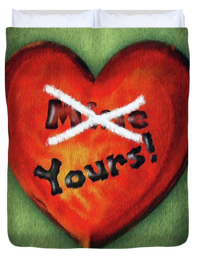 Green Duvet Cover featuring the painting I Gave You My Heart by Jeffrey Kolker