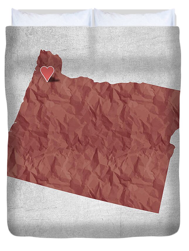 Portland Duvet Cover featuring the digital art I love Portland Oregon- Red by Aged Pixel