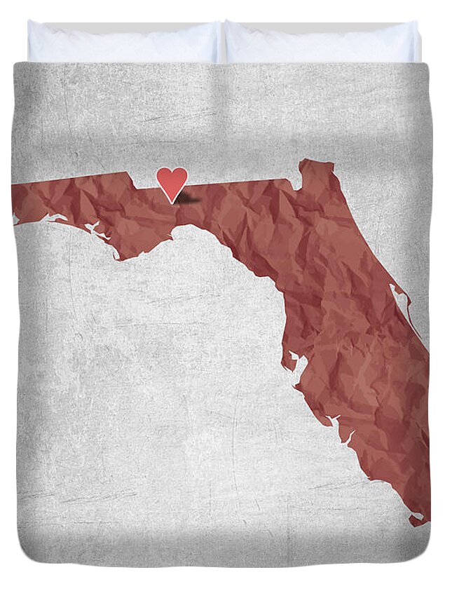 Tallahassee Duvet Cover featuring the drawing I love Tallahassee Florida - Red by Aged Pixel