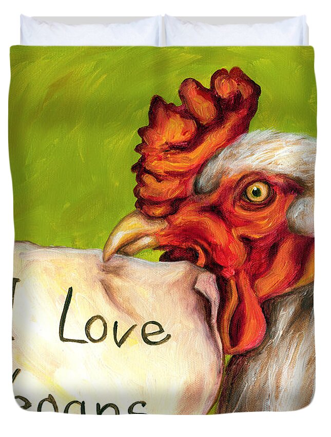 Hilarious Duvet Cover featuring the painting I Love Vegans by Hiroko Sakai