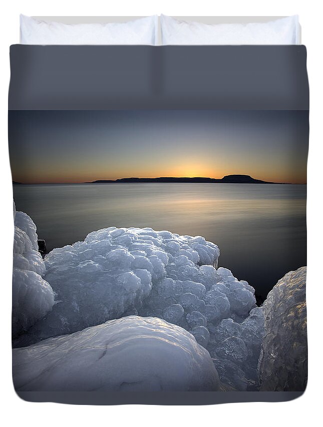 Bay Duvet Cover featuring the photograph Ice Formations before sunrise by Jakub Sisak