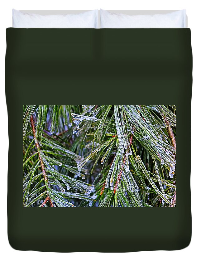Ice Duvet Cover featuring the photograph Ice On Pine Needles by Daniel Reed