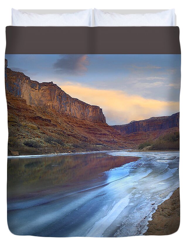 00175504 Duvet Cover featuring the photograph Ice On The Colorado River in Cataract Canyon by Tim Fitzharris
