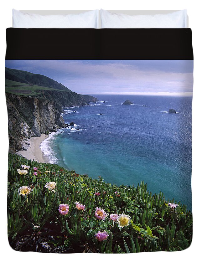 00174725 Duvet Cover featuring the photograph Ice Plants on Big Sur Coast by Tim Fitzharris