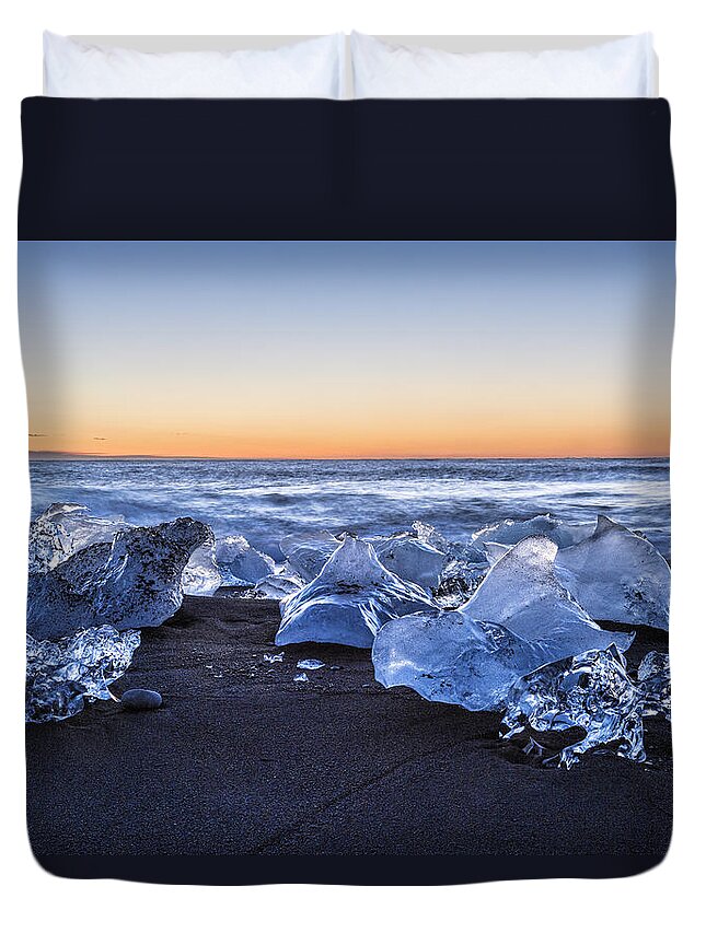 Iceland Duvet Cover featuring the photograph Icebergs at Sunrise by Denise Bush