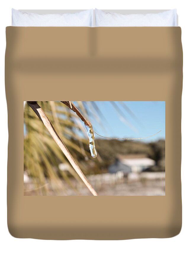 Sunlight Duvet Cover featuring the photograph Icicle on a Palm by Jessica Brown