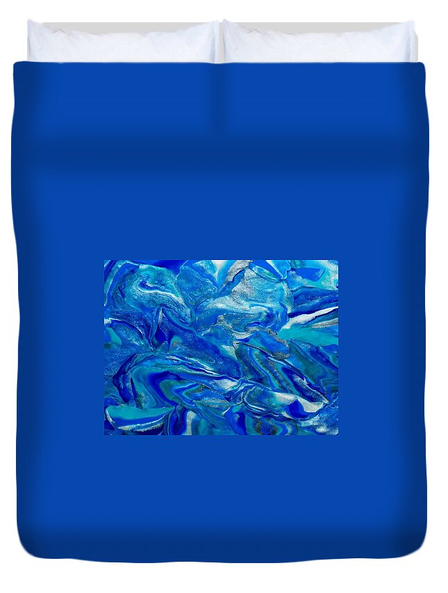 Abstract Duvet Cover featuring the mixed media Icy Blue by Deborah Stanley