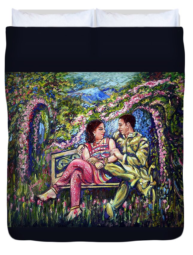 Romantic Duvet Cover featuring the painting If I will get your love by Harsh Malik