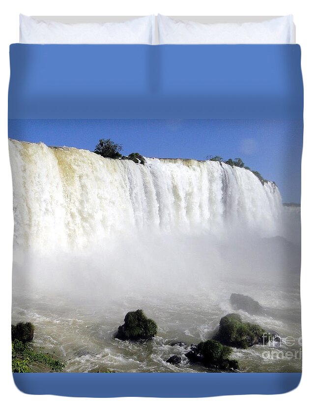 Waterfall Duvet Cover featuring the photograph Iguassu Power by Barbie Corbett-Newmin