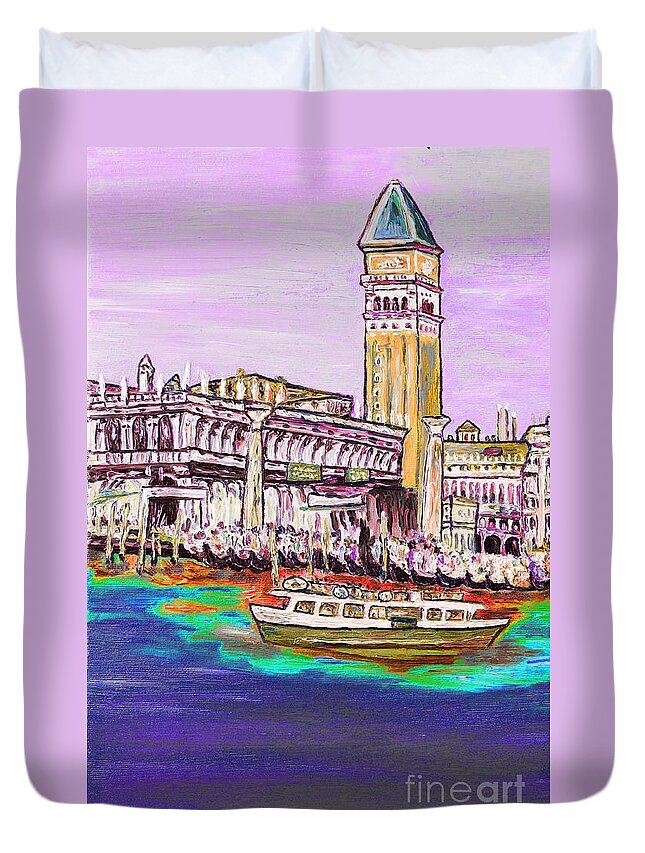 Oil Painting Duvet Cover featuring the painting Il Campanile di San Marco by Loredana Messina