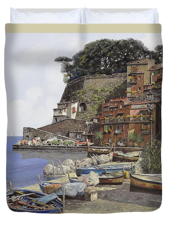 Italy Duvet Cover featuring the painting il porto di Sorrento by Guido Borelli