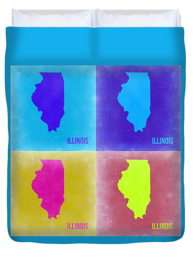 Illinois Map Duvet Cover featuring the painting Illinois Pop Art Map 2 by Naxart Studio