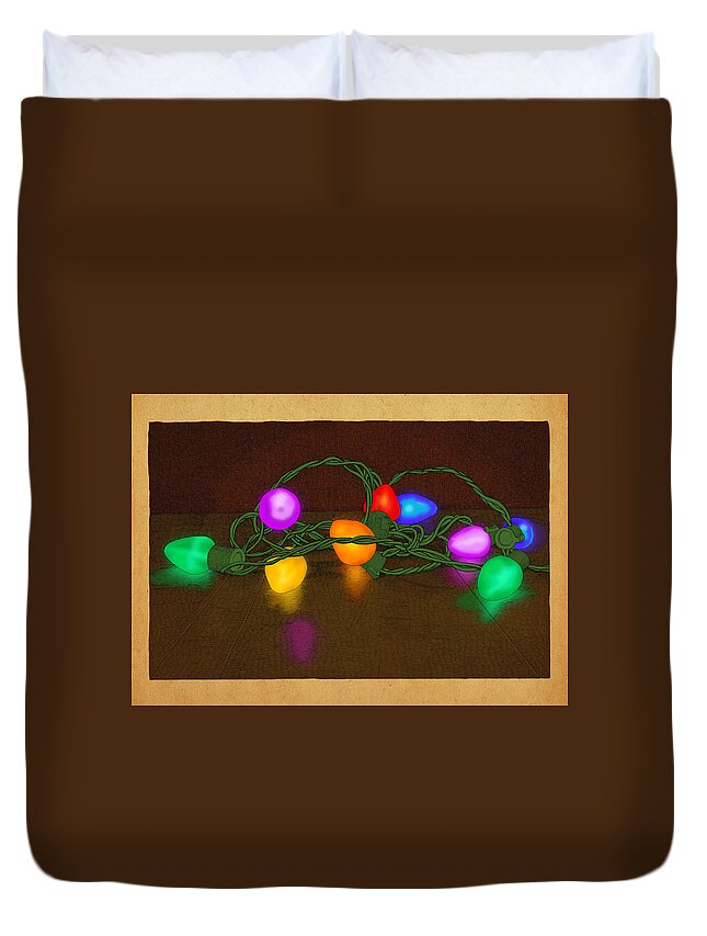 Lights Christmas Holiday Colors Duvet Cover featuring the drawing Illumination by Meg Shearer