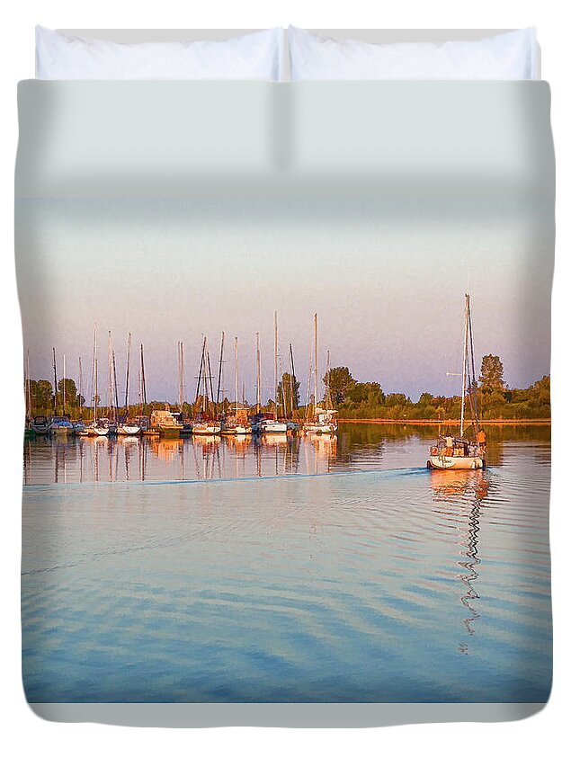 Georgia Mizuleva Duvet Cover featuring the digital art Impressions of Summer - Sailing Home at Sundown by Georgia Mizuleva