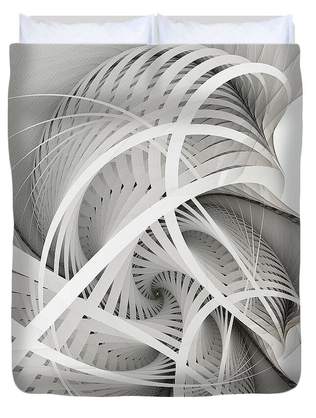 Fractal Duvet Cover featuring the digital art In Betweens-White Fractal Spiral by Karin Kuhlmann