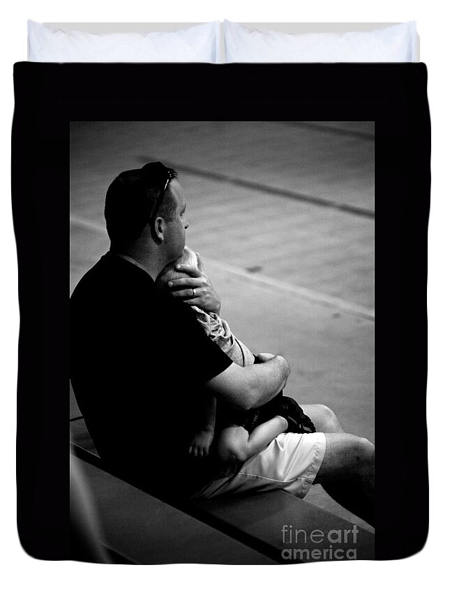 Girl Duvet Cover featuring the photograph In Daddy's Arms by Frank J Casella