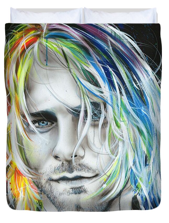 Kurt Cobain Duvet Cover featuring the painting In Debt for My Thirst by Christian Chapman Art