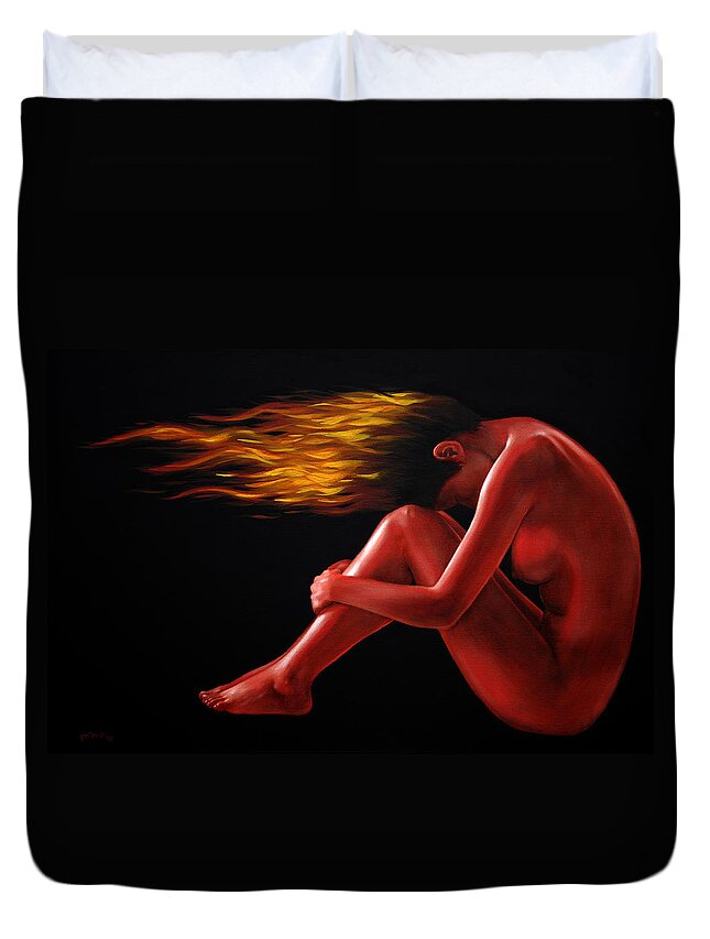 Nude Duvet Cover featuring the painting In Flame by Glenn Pollard