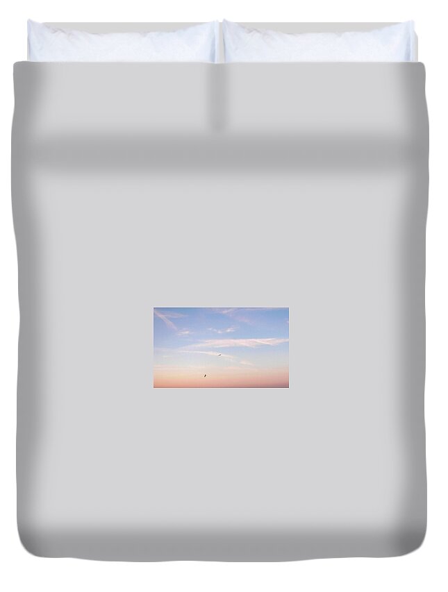 Seagulls Duvet Cover featuring the photograph In Flight Over Rehoboth Bay by Pamela Hyde Wilson
