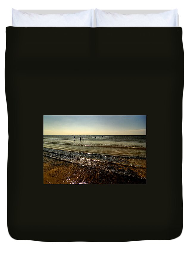 Flat Sea Duvet Cover featuring the digital art In From the Sea by Linda Unger