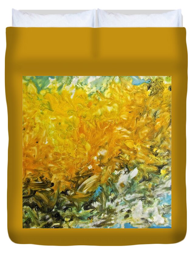 Abstract Duvet Cover featuring the painting In my Magic Garden by Joan Reese