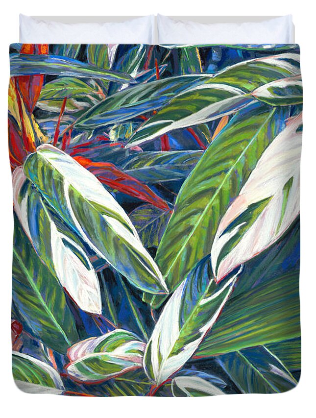 Birdseye Art Studio Duvet Cover featuring the painting Stromanthe sanguinea by Nick Payne