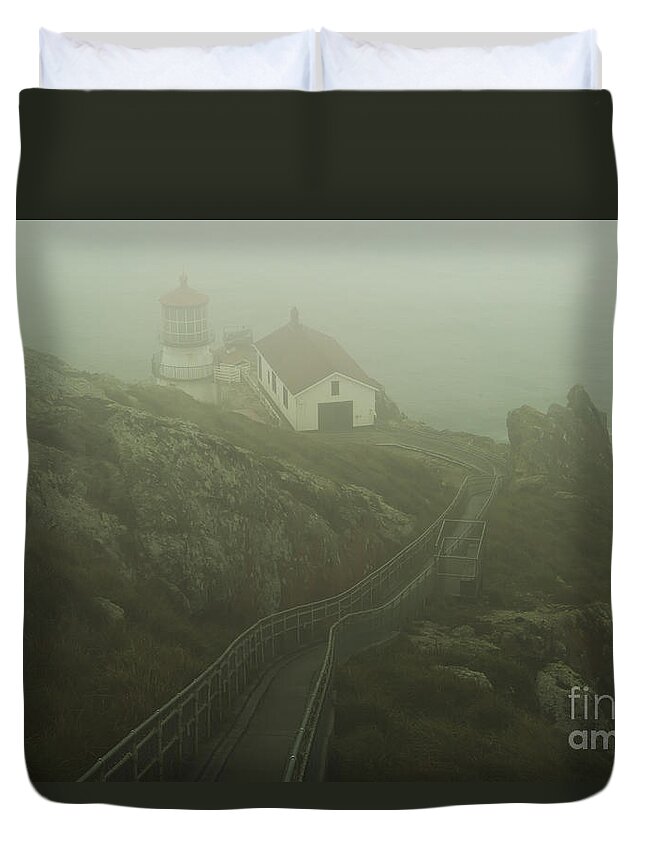 Lighthouse Duvet Cover featuring the photograph In The Fog by Paul Gillham