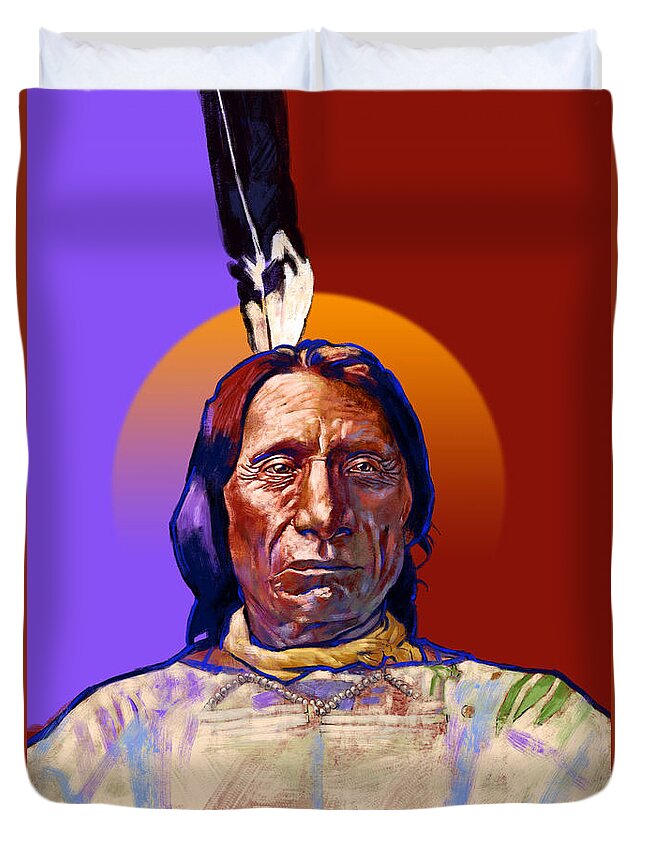 Native American Duvet Cover featuring the painting In the Name of the Great Spirit by Arie Van der Wijst