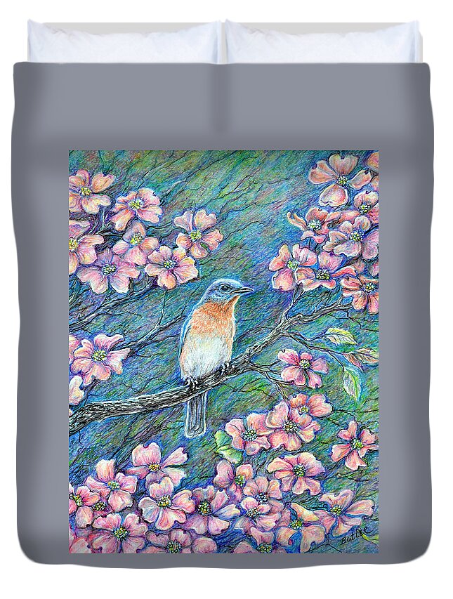Bluebird Duvet Cover featuring the drawing In The Pink by Gail Butler