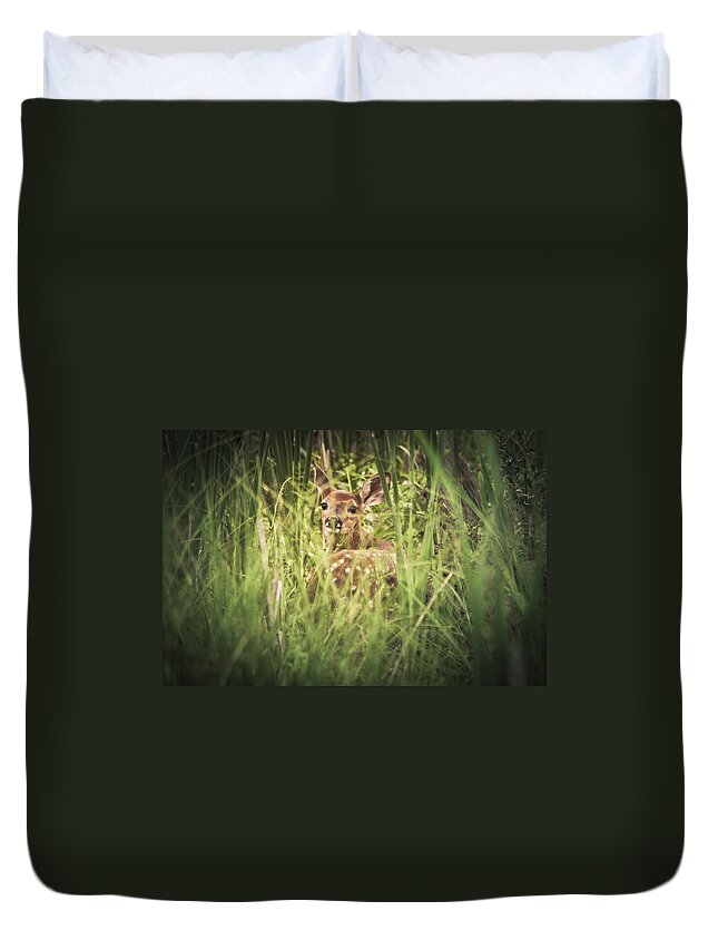 Deer Duvet Cover featuring the photograph In The Tall Grass by Shane Holsclaw