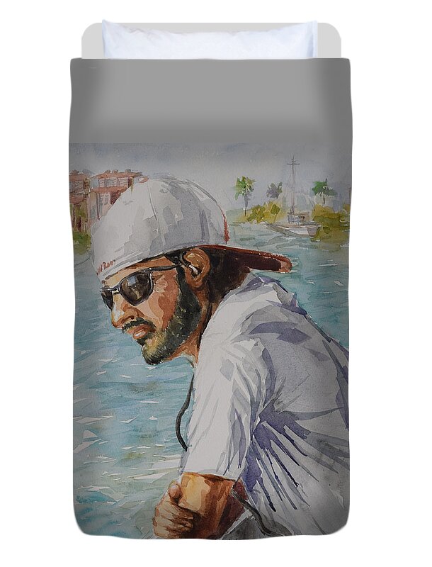 On The Boat Duvet Cover featuring the painting In Tuned by Jyotika Shroff
