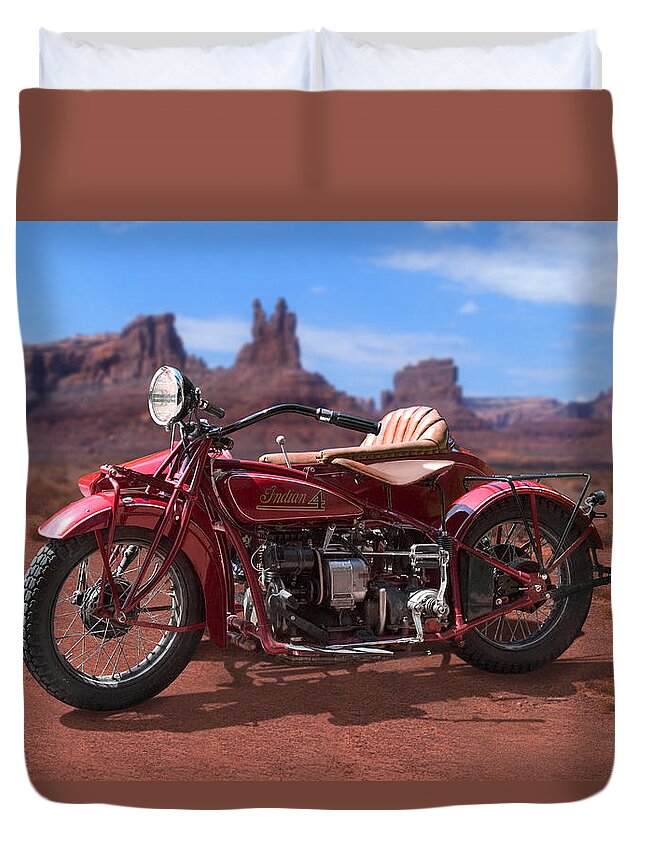 Indian Motorcycle Duvet Cover featuring the photograph Indian 4 Sidecar 2 by Mike McGlothlen