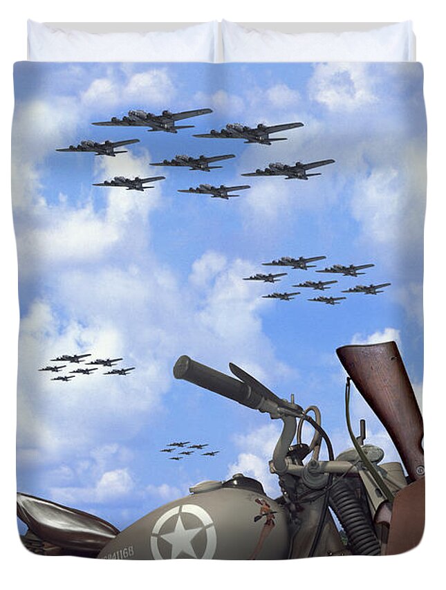 Ww2 Duvet Cover featuring the photograph Indian 841 and the B-17 Panoramic by Mike McGlothlen