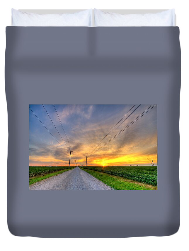 Road Duvet Cover featuring the photograph Indiana sunset by Alexey Stiop