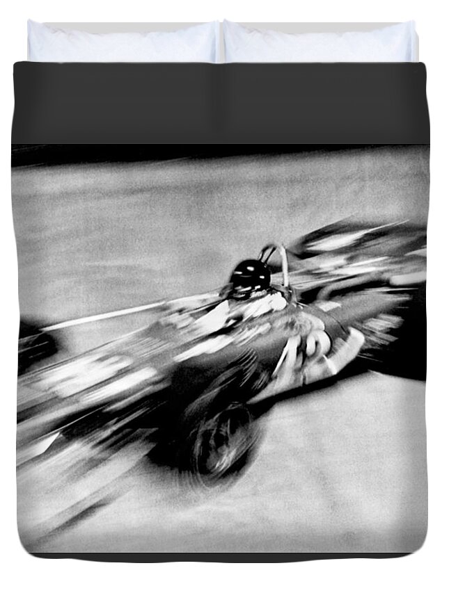 1 Person Duvet Cover featuring the photograph Indy 500 Race Car Blur by Underwood Archives