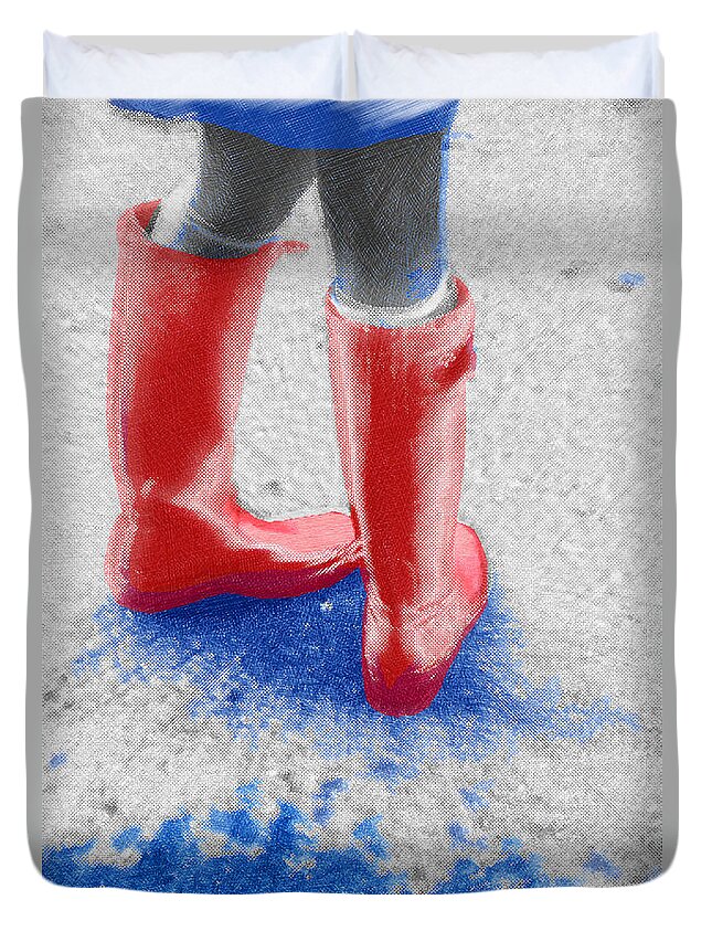 Children Duvet Cover featuring the painting Innocence In The Rain Child Children Play by Tony Rubino