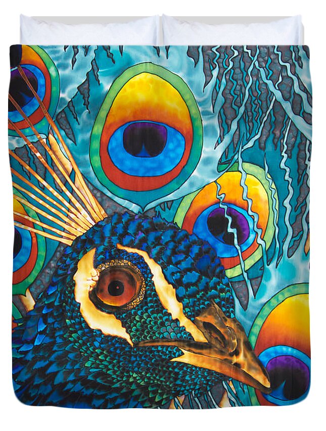Peacock Duvet Cover featuring the painting Insane Peacock by Daniel Jean-Baptiste